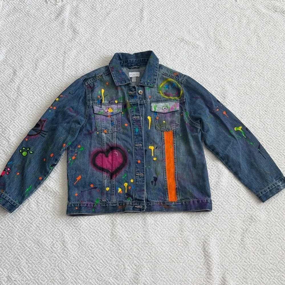 The Children's Place Custom Colorful Denim Jacket Sz 16